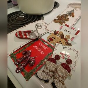 nOir Beaded Holiday Christmas Keychains, Charms, Earrings Lot